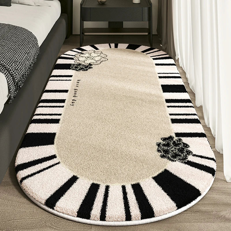 VIKAMA Cashmere Imitated French Small Fragrance Bed Rug Advanced Sense Living Room Study Oval Dirt Resistant Non-Slip Carpet