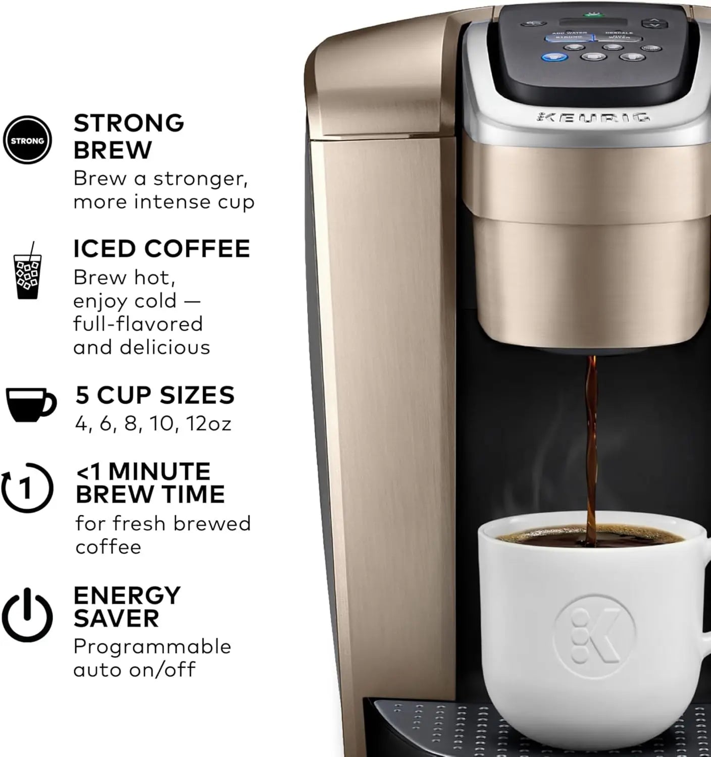 K-Elite Single Serve K-Cup Coffee Maker – Strength & Temperature Control with Iced Coffee