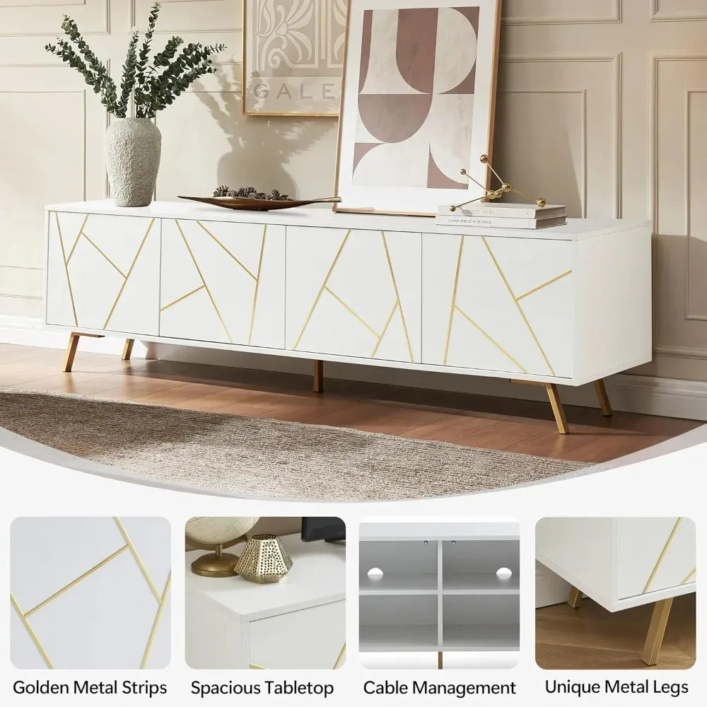 Mid Century Modern TV Stand for 75" TV, Wood Entertainment Center with Storage Cabinet, Media TV Console with Adjustable Shelves