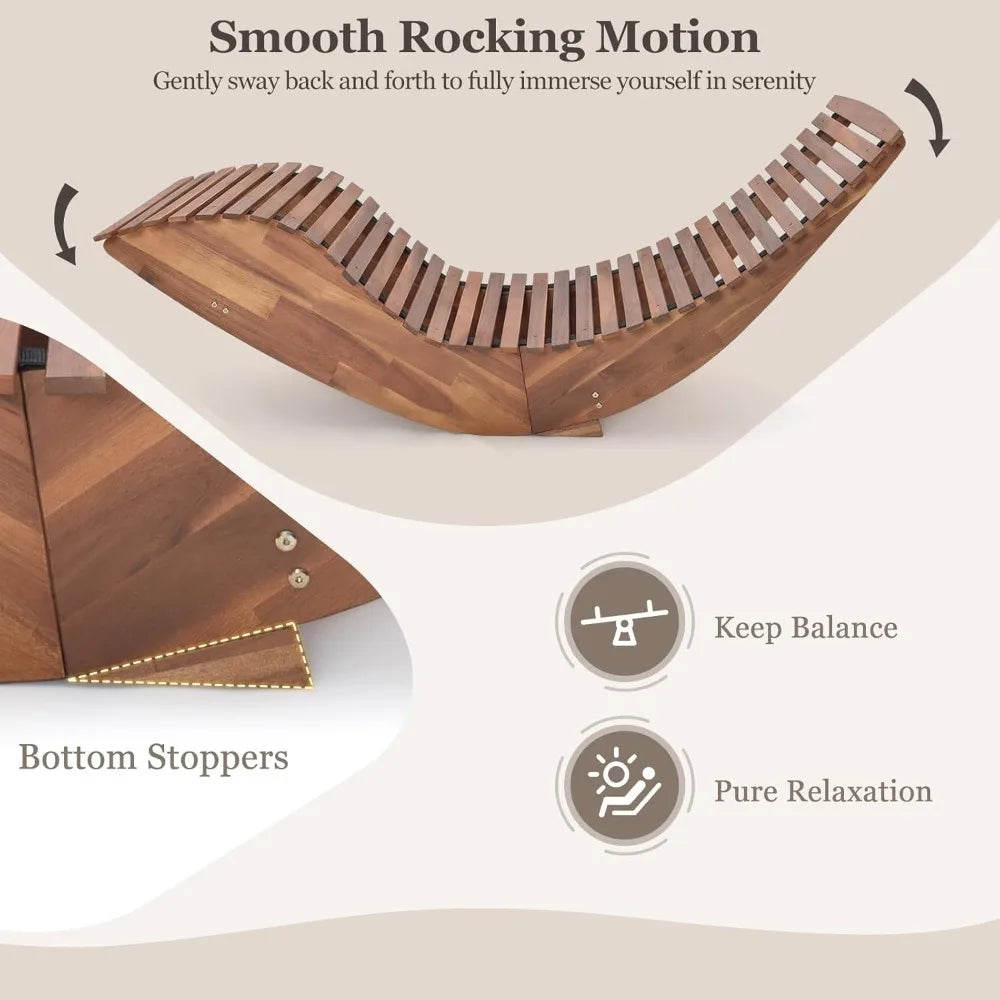 outdoor acacia wood rocking chair set of 2, porch rocker with widened slatted seat and high back, wooden rocking patio chair, o