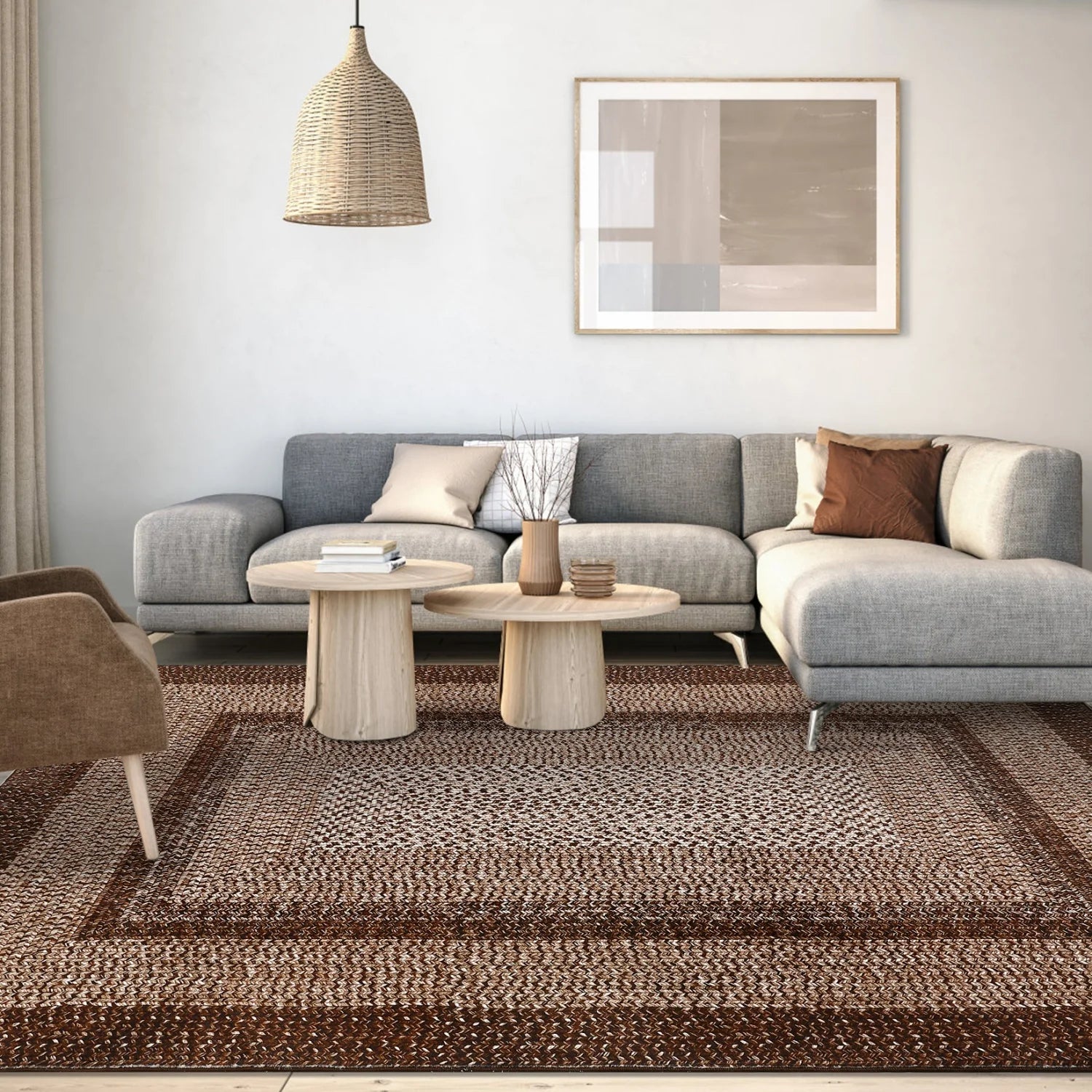 Washable Area Rugs Large Rugs for Living Room Modern Braided Print Non Slip Rug Indoor Floor Cover Accent Carpet for Bedroom