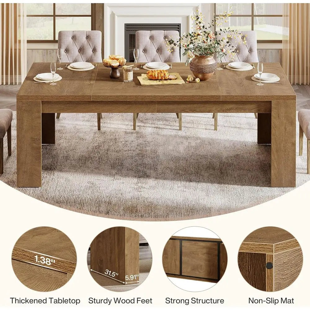 70.9-Inch Rectangular Wooden Dining Table for 6–8 – Sturdy Brown Dining Table