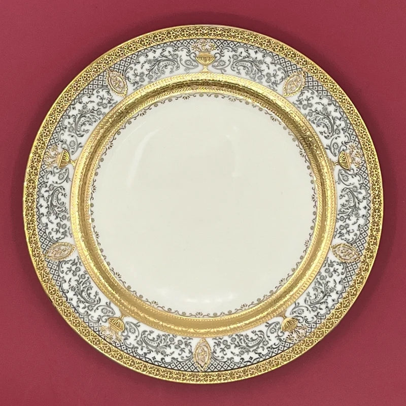 7″ Embossed Disc Bone Plate with Gold Edge – Light Luxury Dinner & Dessert Plate