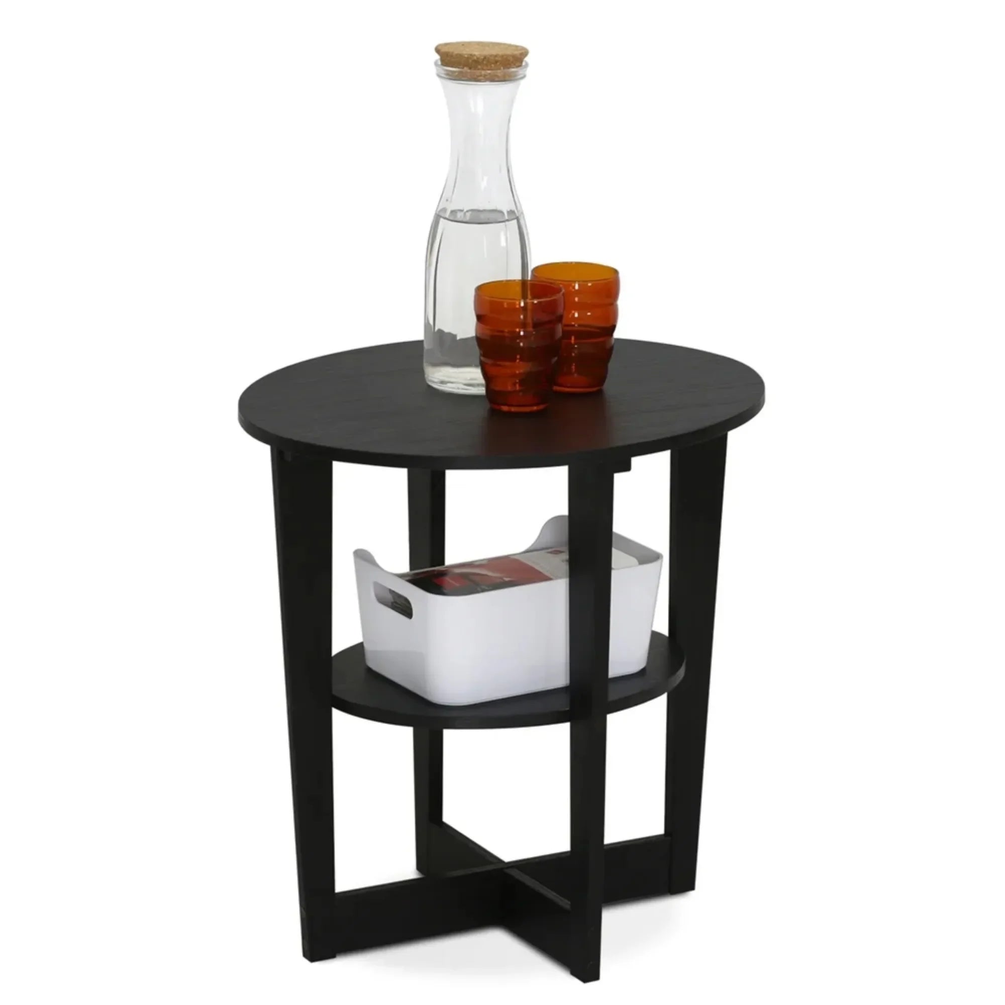 Modern oval side table, walnut finish engineered wood, modern nightstand for bedroom, living room