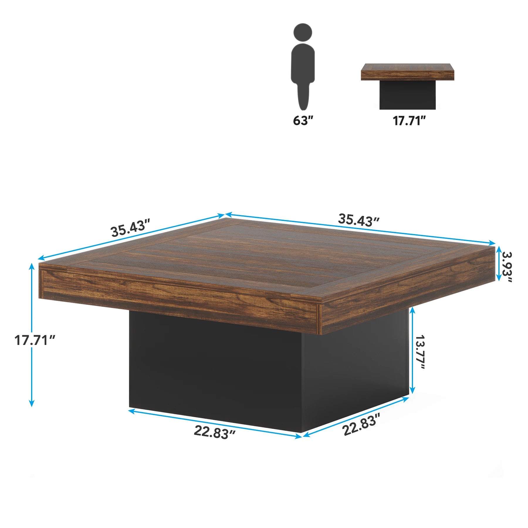 Tribesigns Square LED Coffee Table – Engineered Wood Low Center Table (Rustic Brown & Black)