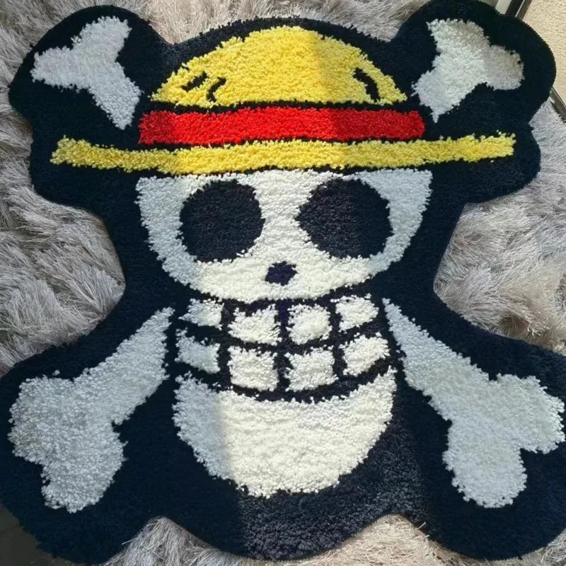 Cartoon Anime Pirate Skull Tufted Rug – Fluffy Plush Irregular Lounge & Bathroom Floor Mat
