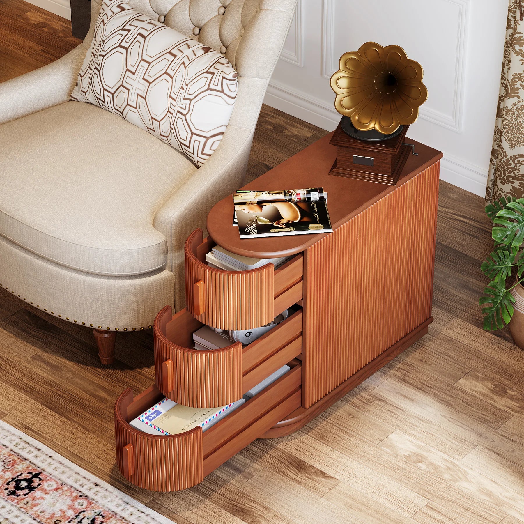 Tribesigns Solid Wood End Table, 3-Drawer Modern Sofa Side Table, No Assembly Required, Narrow Chair Side Table Slim Nightstand