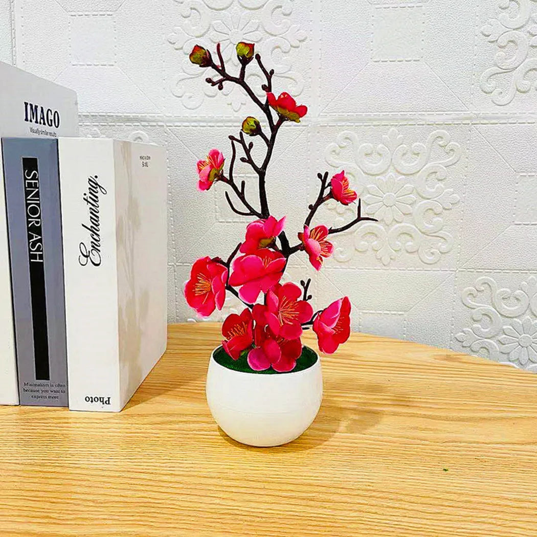 1pcs Bonsai Silk Flowers Plum Artificial Potted Plants Blossoms Simulation Winter Plum Branch Bonsai Wedding Home Room Decorate