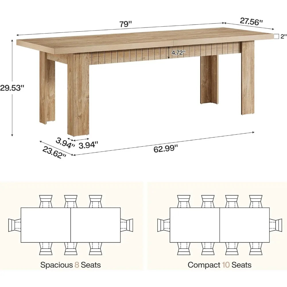 79" Dining Table for 6-8 People, Farmhouse Extra Long Kitchen Table, Rectangular Wooden Dinner Table for Kitchen, Dining Room