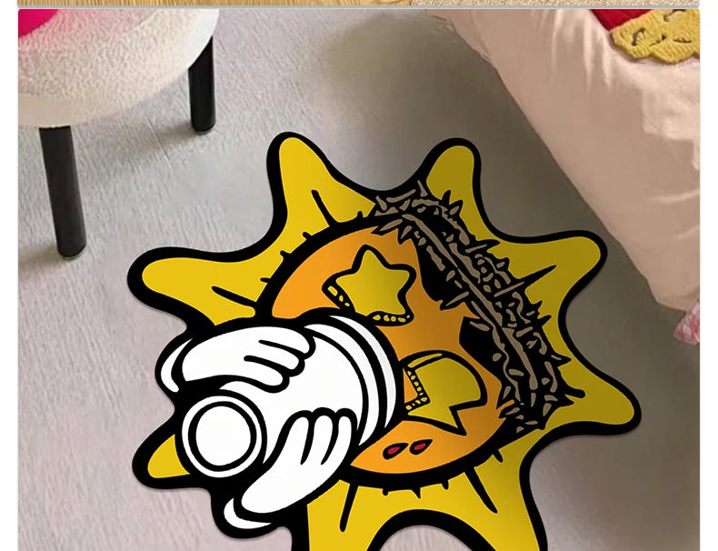 Bedroom Carpet Non-slip Soft Comfortable Floor Mat Yellow Fun Sun Irregular Rug Sofa Living Room Home Decoration Mats