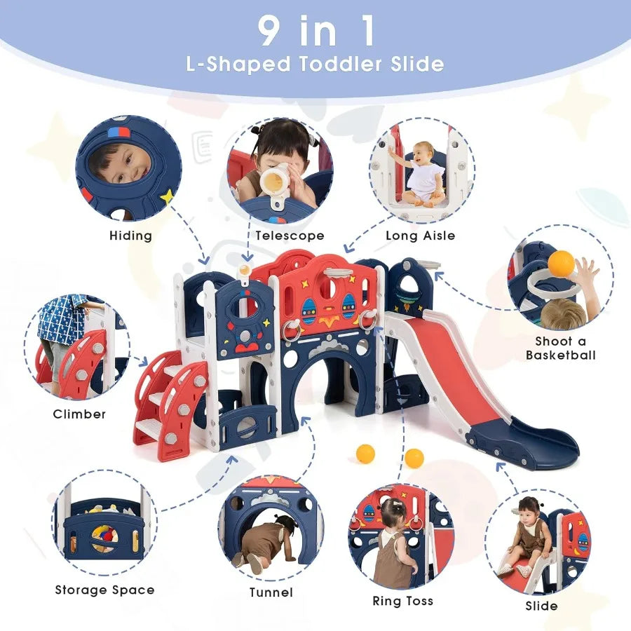 9-in-1 Castle Amusement Playground – Indoor & Outdoor Toddler Playset with Slide