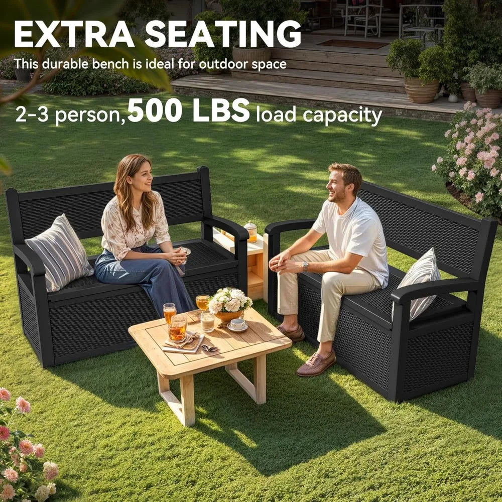 70 Gallon Deck Bench with Storage, Outdoor Storage Box Bench with Armrests for Patio Garden Pool Porch, Waterproof&Lock