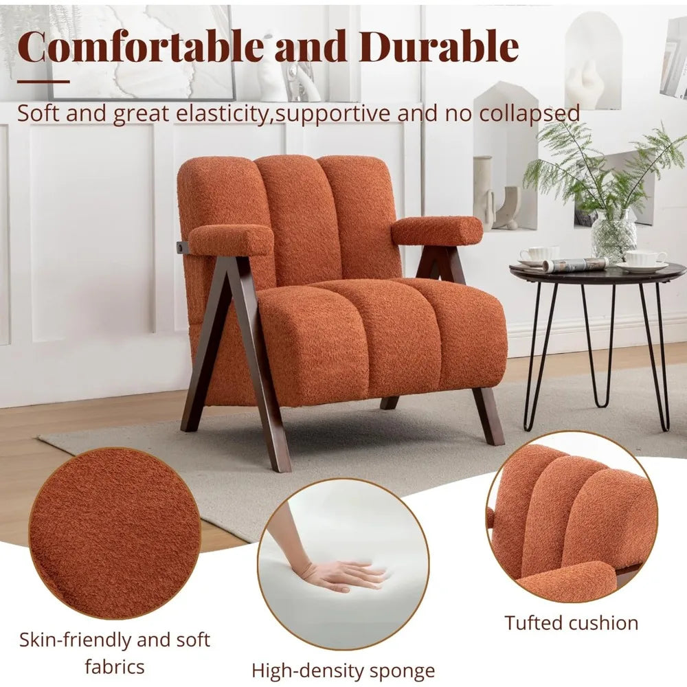 Mid-Century Modern Accent Chair – Upholstered Armchair with Solid Wood Frame