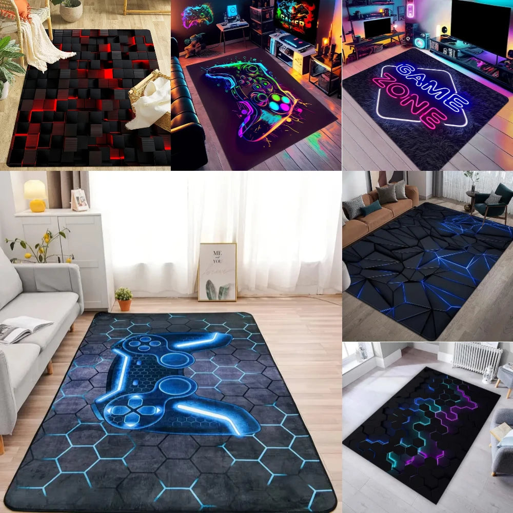 1pcs 3D Geometric Carpet Game Room Colorful Gamepad Carpets Home Play Gaming Room Decor Livingroom Bedroom Teens E-Sport Rug