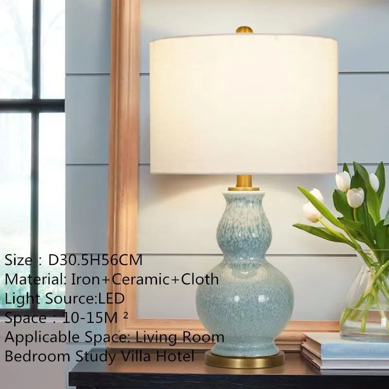 Contemporary Luxury Ceramic Table Lamp LED American Creativity Living Room Bedroom Study Villa Hotel Bedside Desk Light