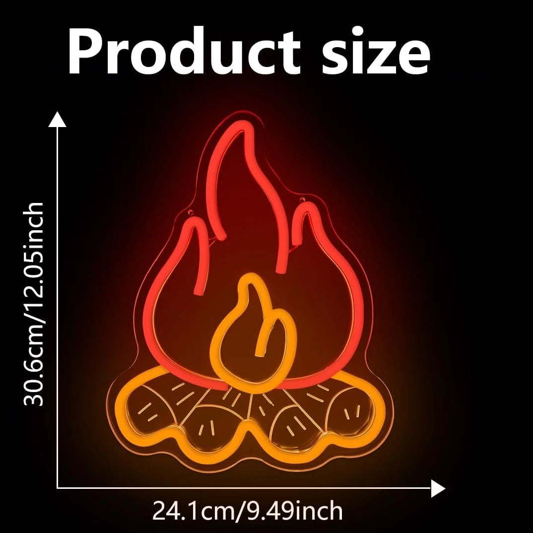 Campfire Neon Sign Bonfire LED Happy Camper Flame Neon Light USB Dimmable for Campsite Rv Touring Trailer Fireplace Party Decor