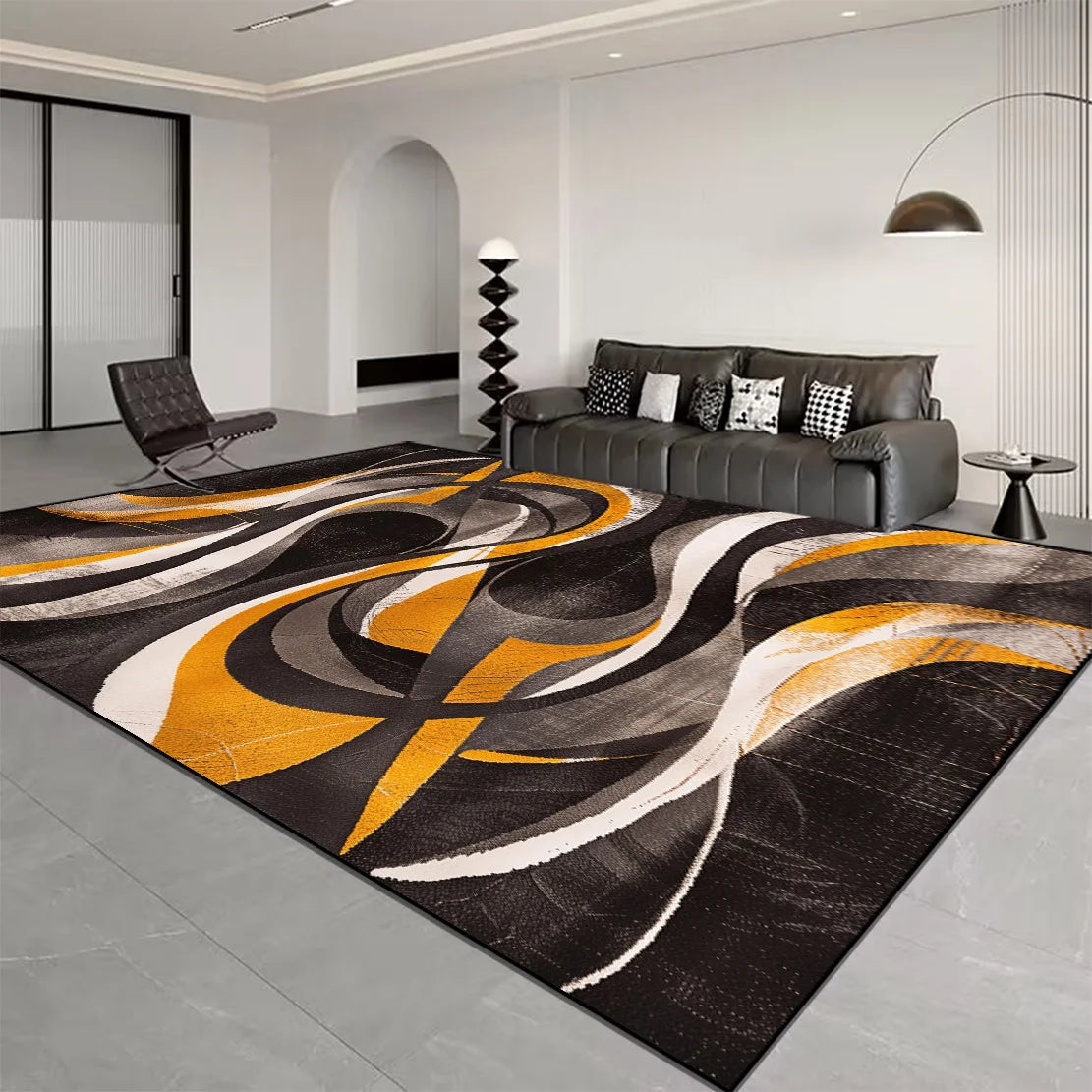 Nordic Light Luxury Stripes Carpet for Living Room Decor Rugs for Bedroom Large Orange Brown Floor Mat