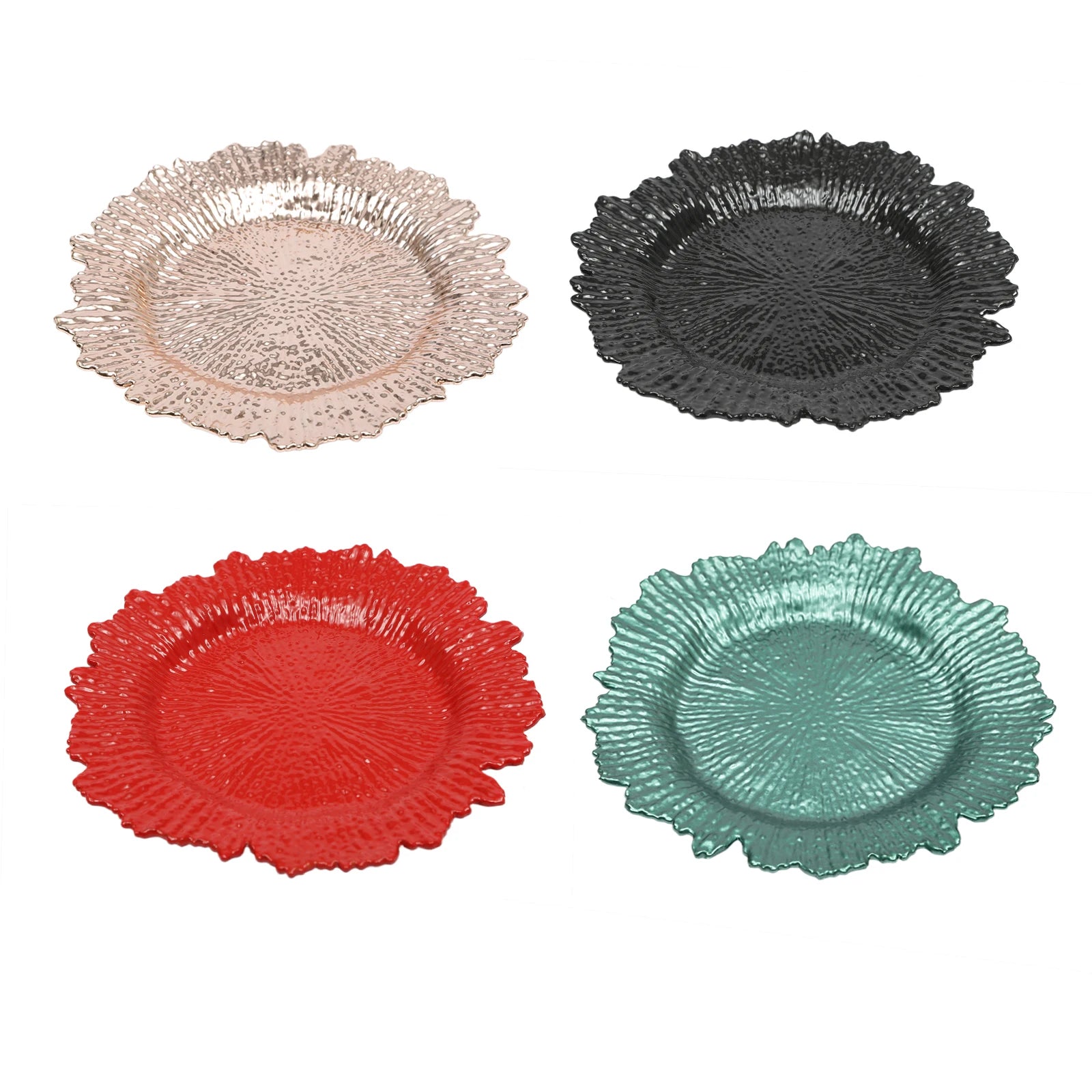 24-Piece 12.6″ Plastic Reef Charger Plates – Round Dinner Chargers (4 Colors)