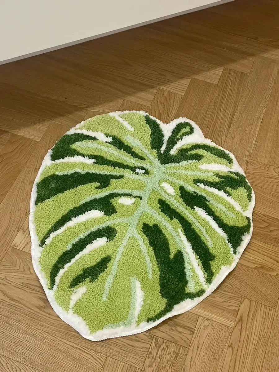 Green Leaf Monstera Tufted Rug Palm Shaped Bathroom Anti Slip Pad Home Decor Mat Rugs for Bedroom Door Mat Entrance Bathroom Rug