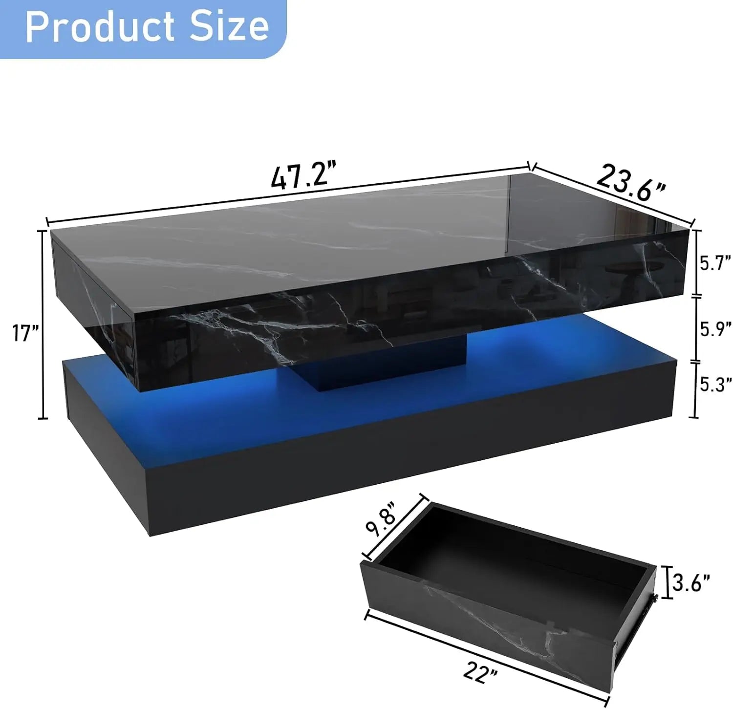 Modern LED Coffee Table with Double-Layer Design & Dual Storage Drawers
