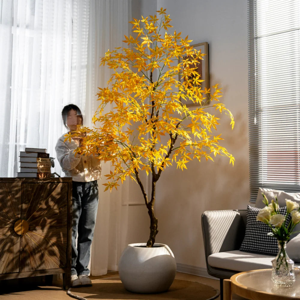 Artificial Maple Tree Red Maple Fake Tree Large Indoor Potted Plant Home Living Room Window Display Decoration Floor Greenery