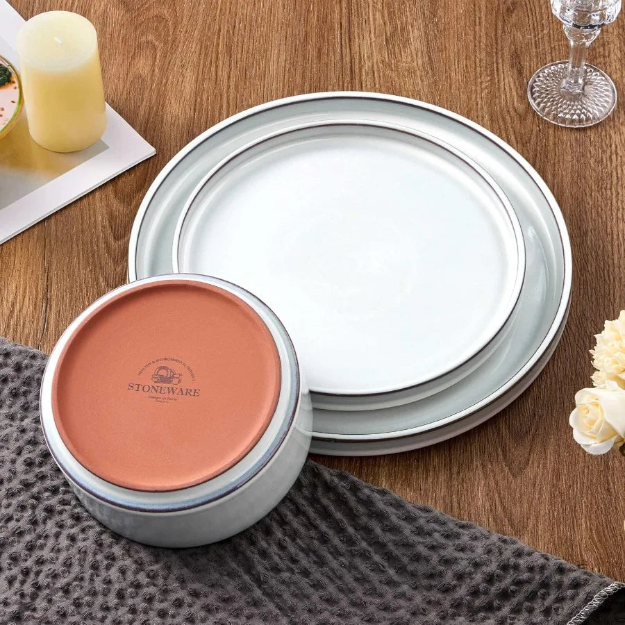 24-Piece Stoneware Dinnerware Set – Rustic Plates and Bowls Tableware Collection