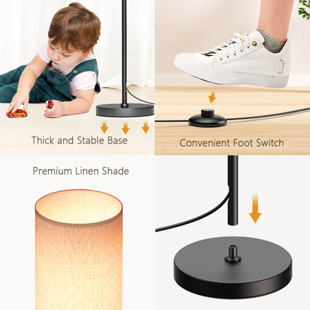 Modern Living Room Floor Lamp, Dimmable with 9W LED Bulb, 165 cm High 3 Colour Temperatures and Foot Switch, Reading Lamp