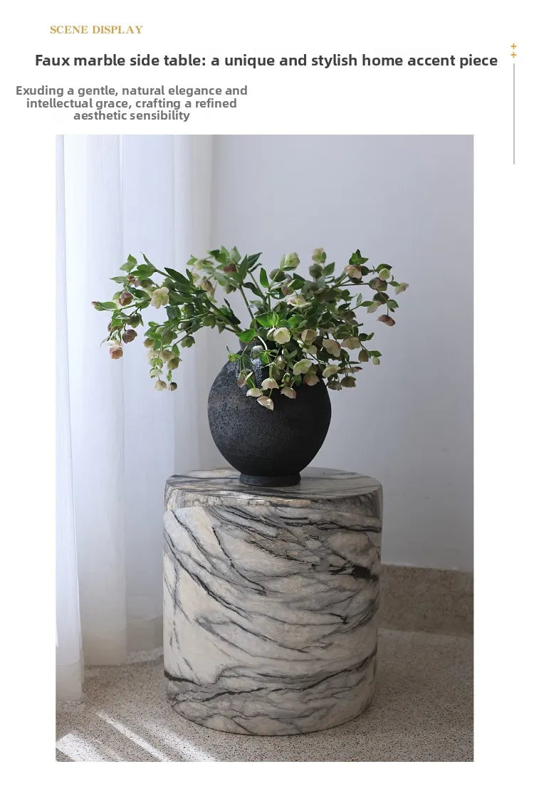 Black White Side Tables Cylindrical Imitate Marble Flowerpot Stand Artistic Coffee Table for Living Room Modern Sofa End Tables