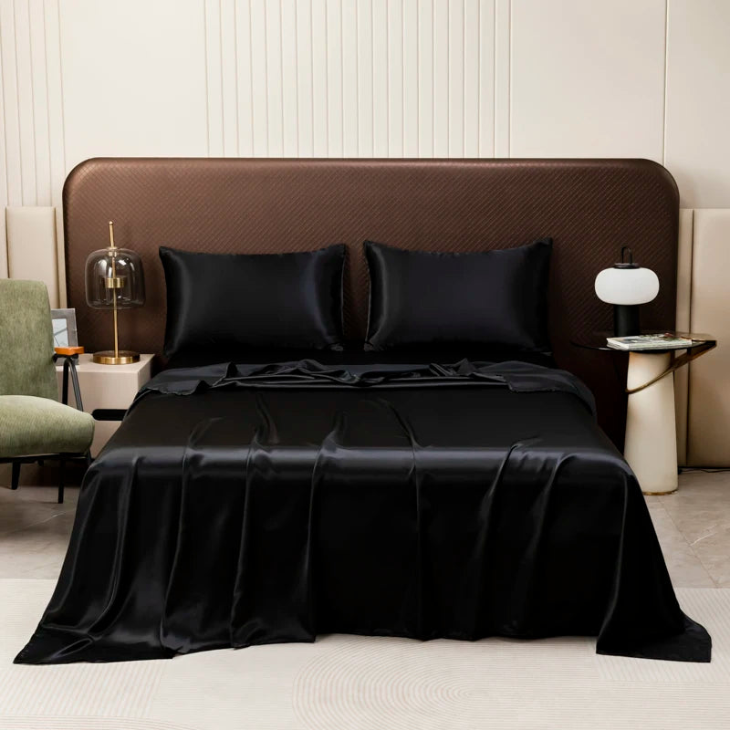 Opulent Solid Color Satin Bedding Set,Includes Flat Sheet, Fitted Sheet, Pillowcases,Luxury Linens for a Royal Sleep Experience