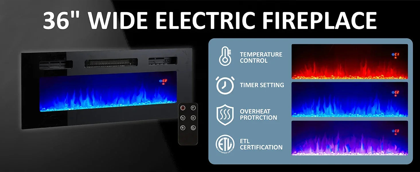 Fireplace TV Stand for 80 "TVs, LED Light, Entertainment Center, 2-Tier Storage", High Gloss, 70"