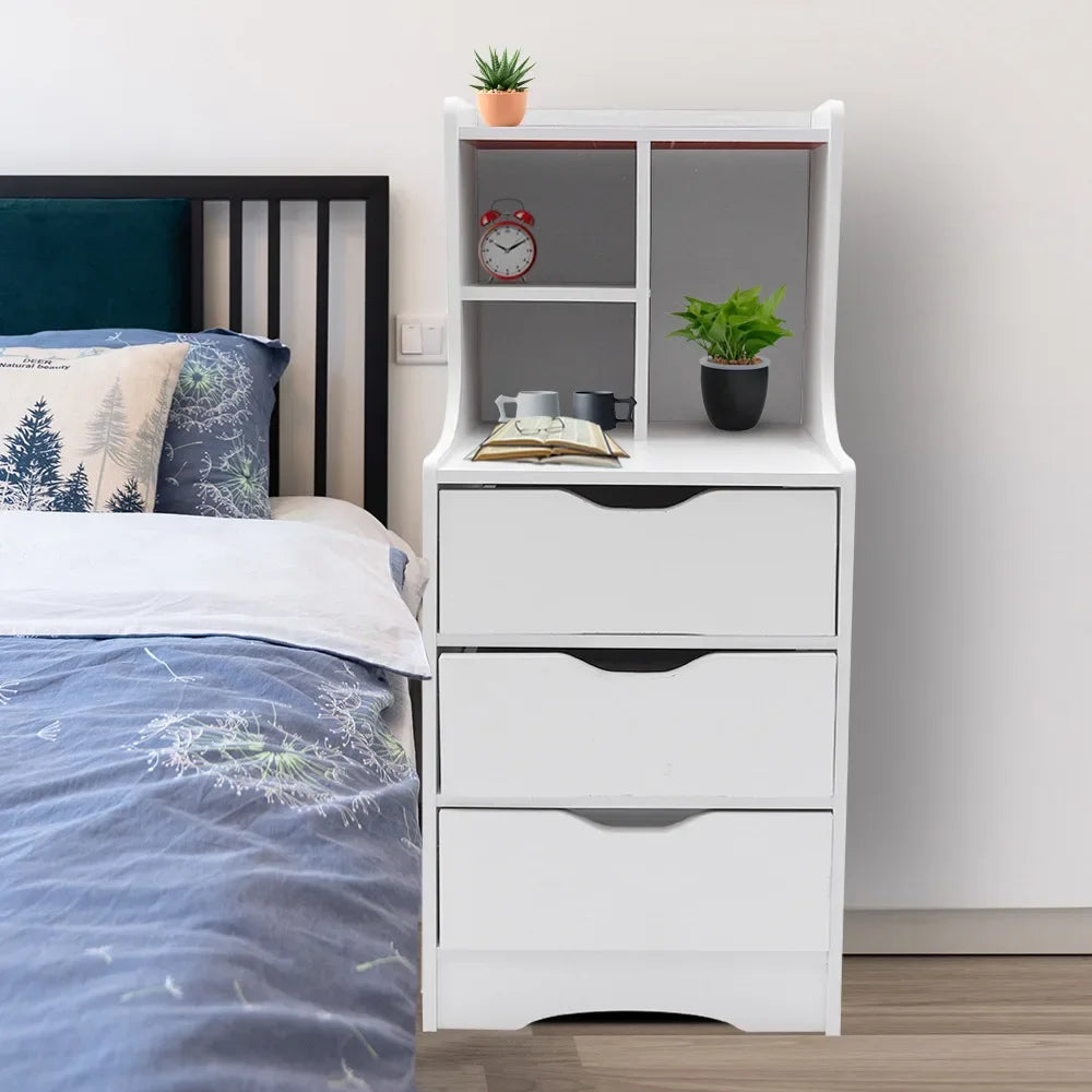 White 3-Drawer Storage Nightstand, Multifunctional Bedside Cabinet for Bedroom, Easy Assembly Compact Side Table with Drawers