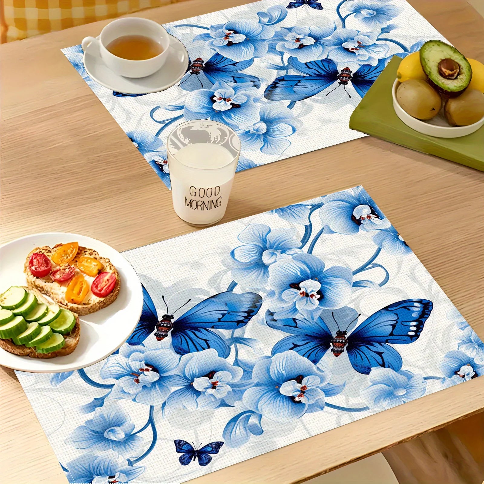 4pcs Creative and Butterfly Love Flower Printed Linen Placemats Make Your Restaurant Kitchen More Beautiful