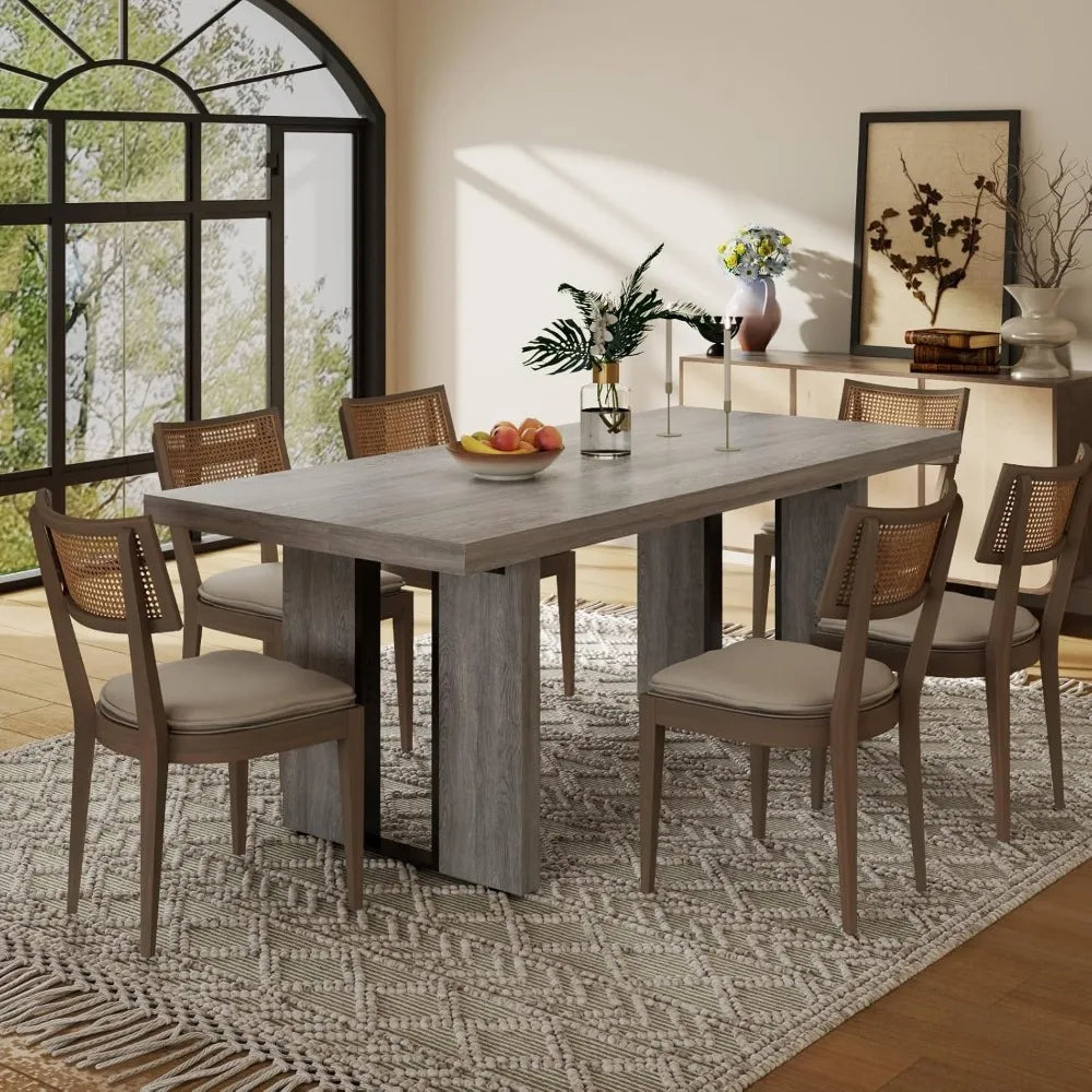 71" Large Dining Table, Rustic Farmhouse Dinner Table for 6 to 8 People, Rectangular Thick Kitchen Table with Heavy Duty Legs fo