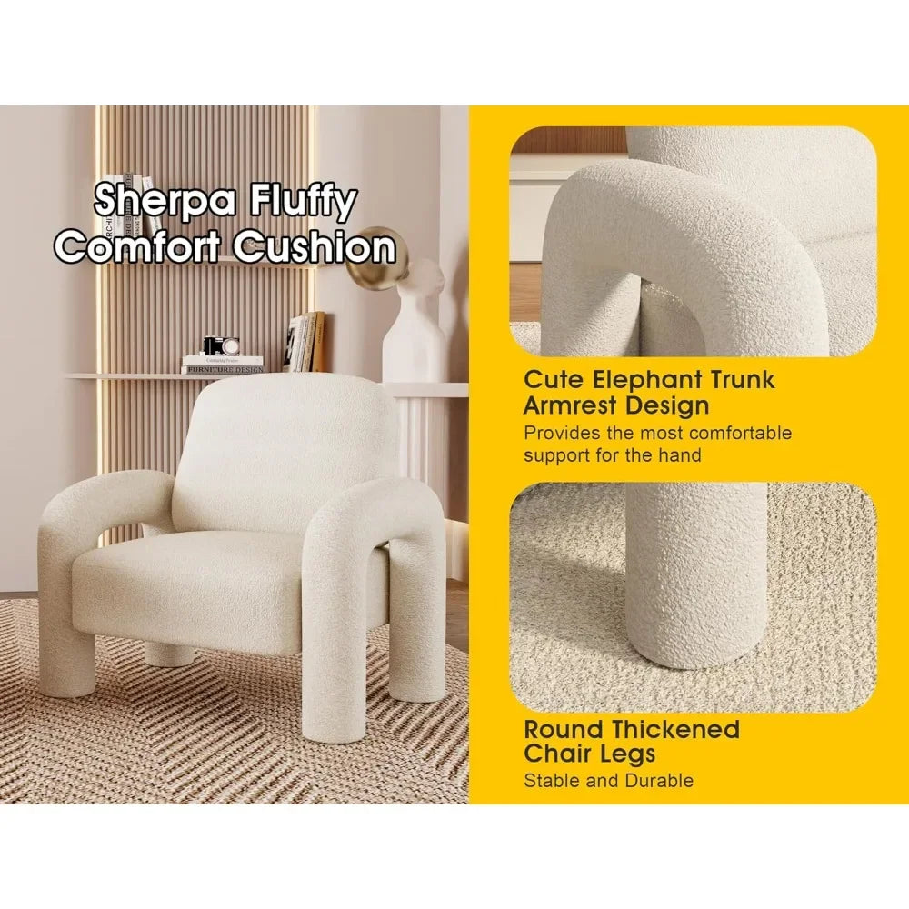 Modern Teddy Sherpa Accent Chair – Fluffy Upholstered Cozy Reading Armchair