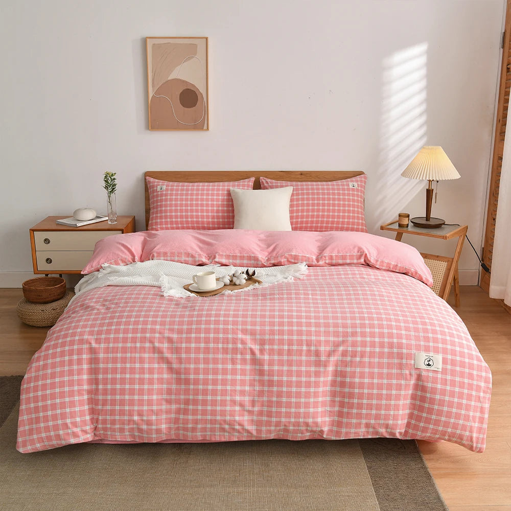 Cotton Duvet Cover Set – Japanese Grid Style (King Size, 220×240)