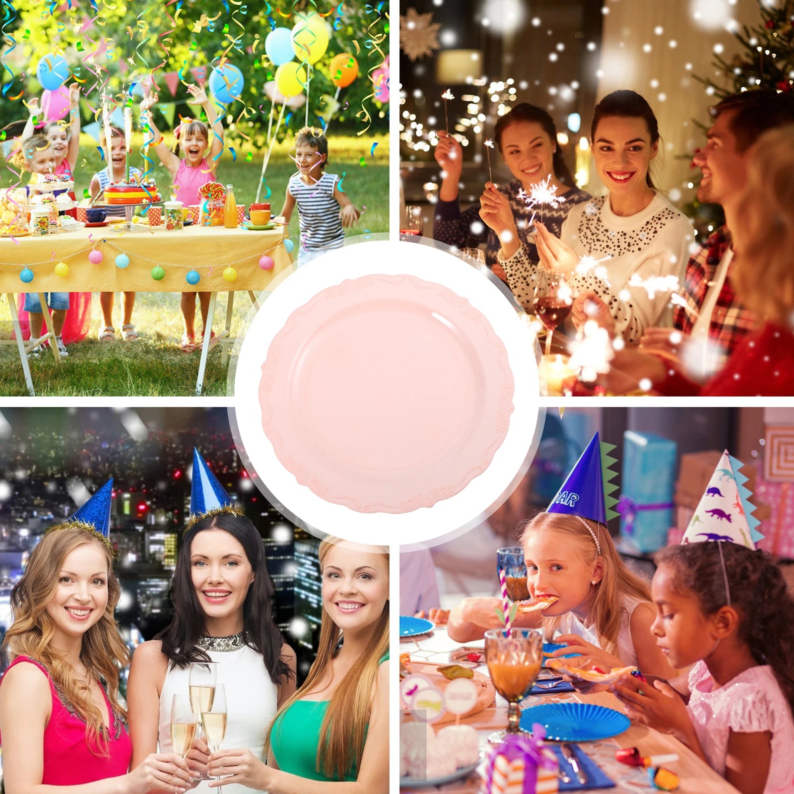 6PCS Anti-Slip Round Dessert Plates – Retro Style Plastic Party Dishes