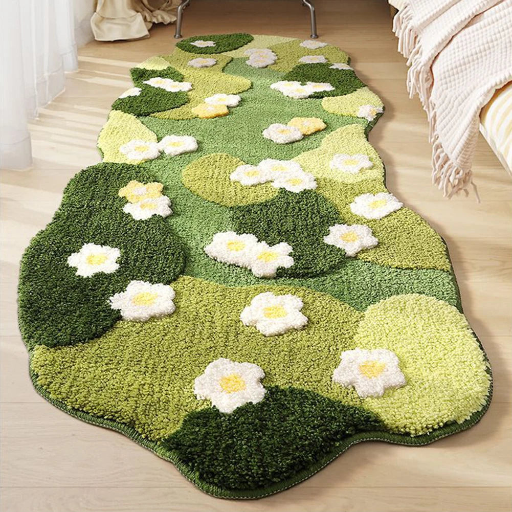 Three-Dimensional Carpet Fluffy Nordic 3D Lawn Moss Rugs Carpet Green Forest Irregular Floor Mat Flocked Green  Bedroom Rug