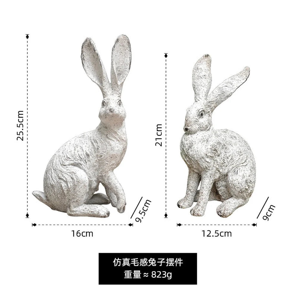 Handmade Resin Long Eared Rabbit Figurine with Simulation Hair - Cute Home Decor, Photography Prop, Gift for Kids & Collectors