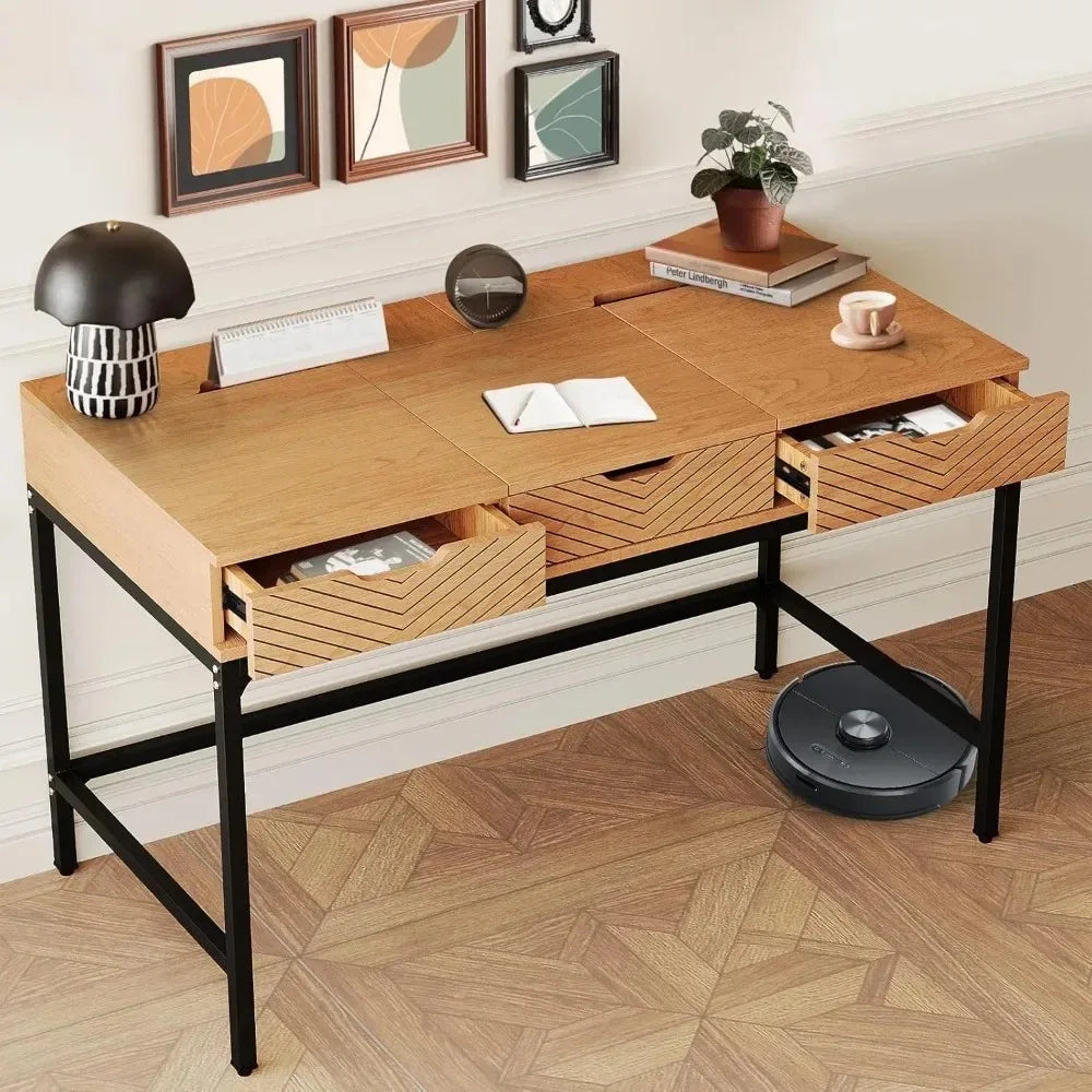 47 Inch Makeup Vanity Desk with Mirror Girls Dressing Table for Bedroom Home Office Desk with 2 Drawers And Cable Management