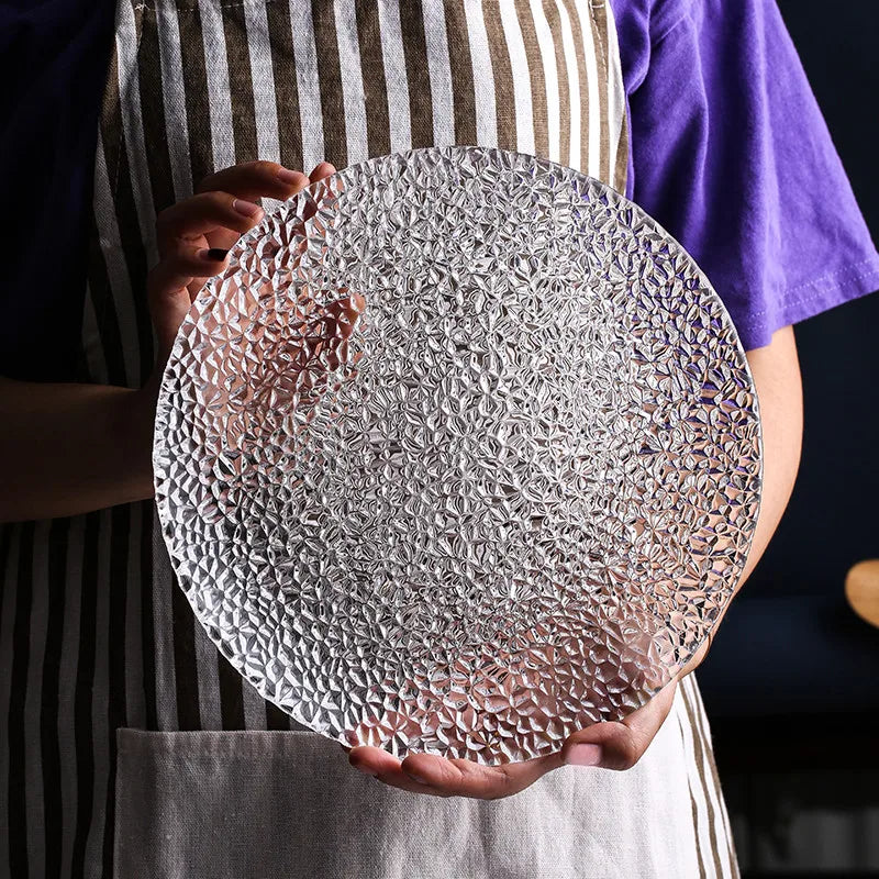 9.5″ Raindrop Embossed Glass Dinner Plate – Decorative Charger & Serving Platter