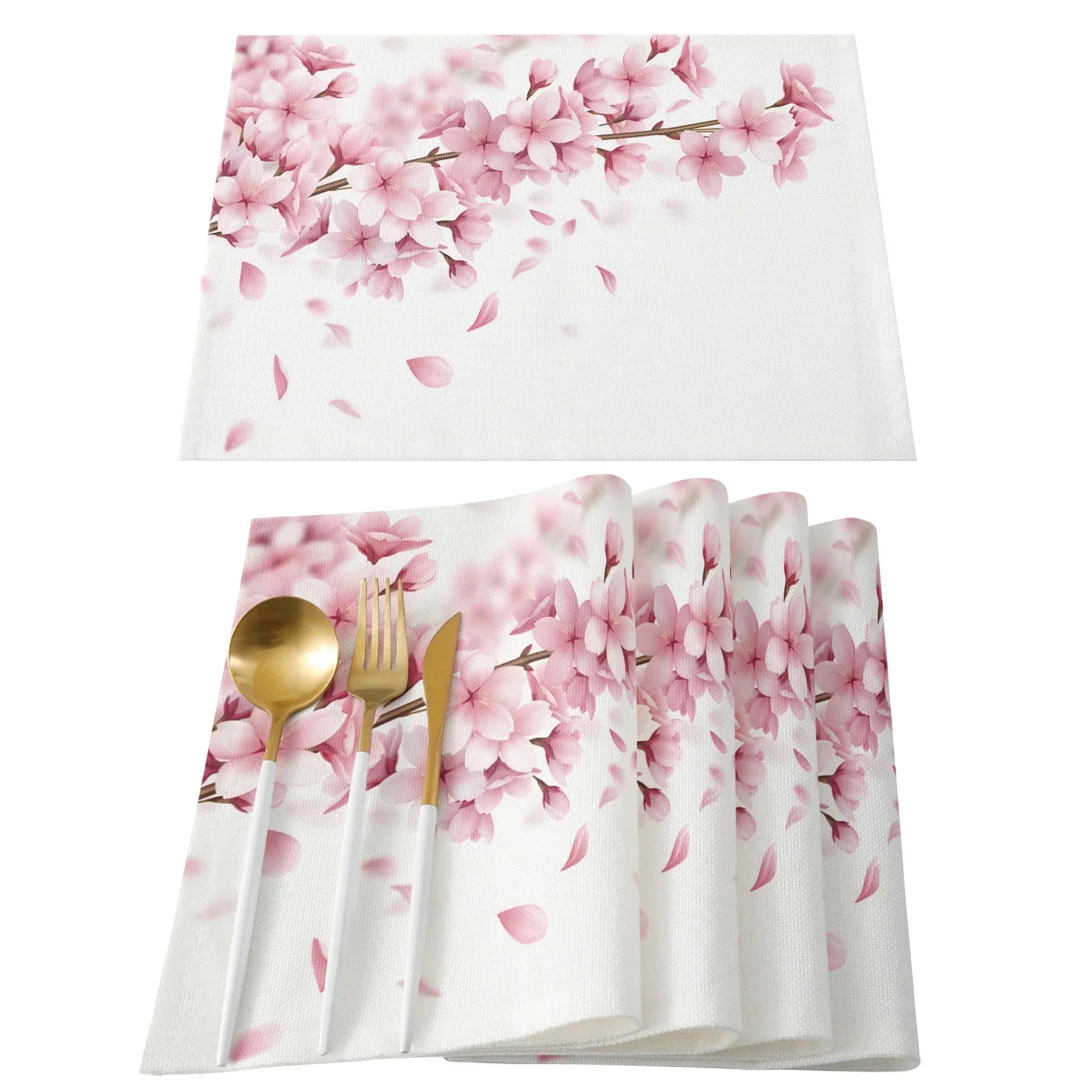 Japanese Cherry Blossom Pattern Table Mat Kitchen Decoration Placemat Table Napkin For Wedding Dining Accessories Table Mat 4PCS