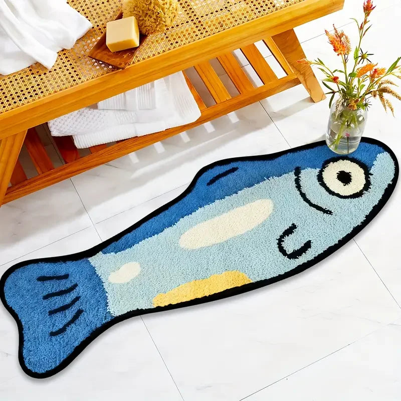 Creative Cartoon Fried Fish Bedroom Side Rug Fun Decorative Absorbent Anti-Slip Floor Mat Home Decoration