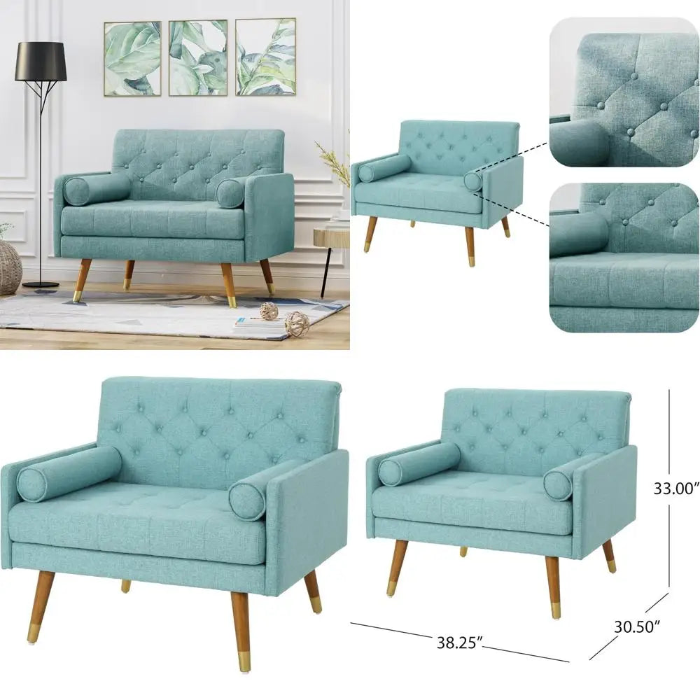 Mid-Century Style Upholstered Armchair with Tufted Back, Blue Accent Chair for Living Room or Bedroom, Single Sofa for Modern Ho