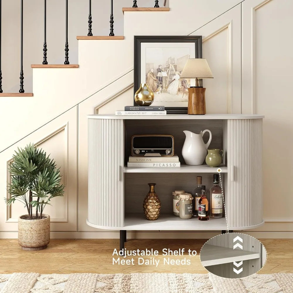 Modern Sideboard Buffet Cabinet with Sliding Door, Storage, and Adjustable Shelves for Contemporary Coffee Bar Console