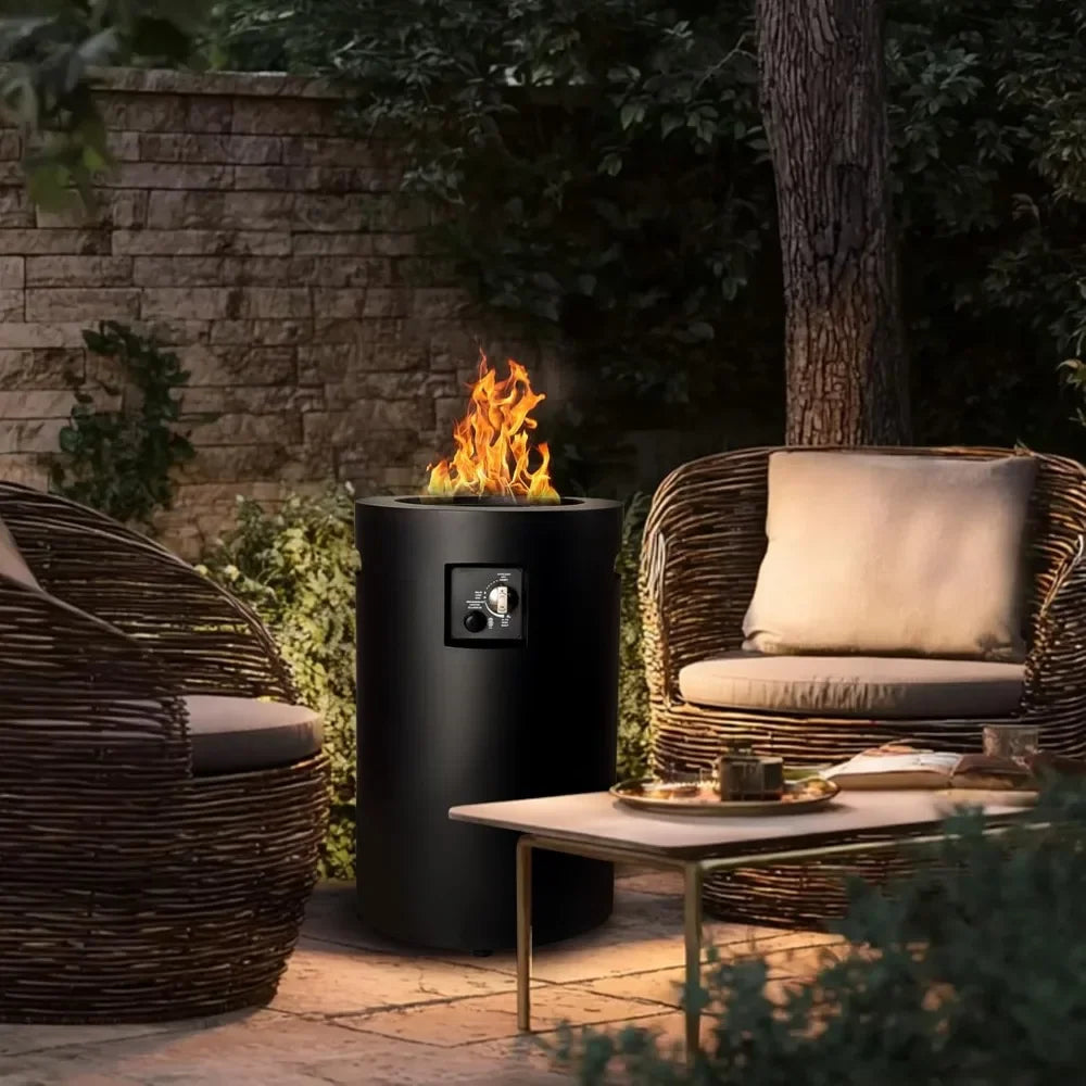 Propane Fire Pit Outside, Gas Fire Pit Round, 50,000 BTU Fire Column for Outside Patio, Garden, Backyard