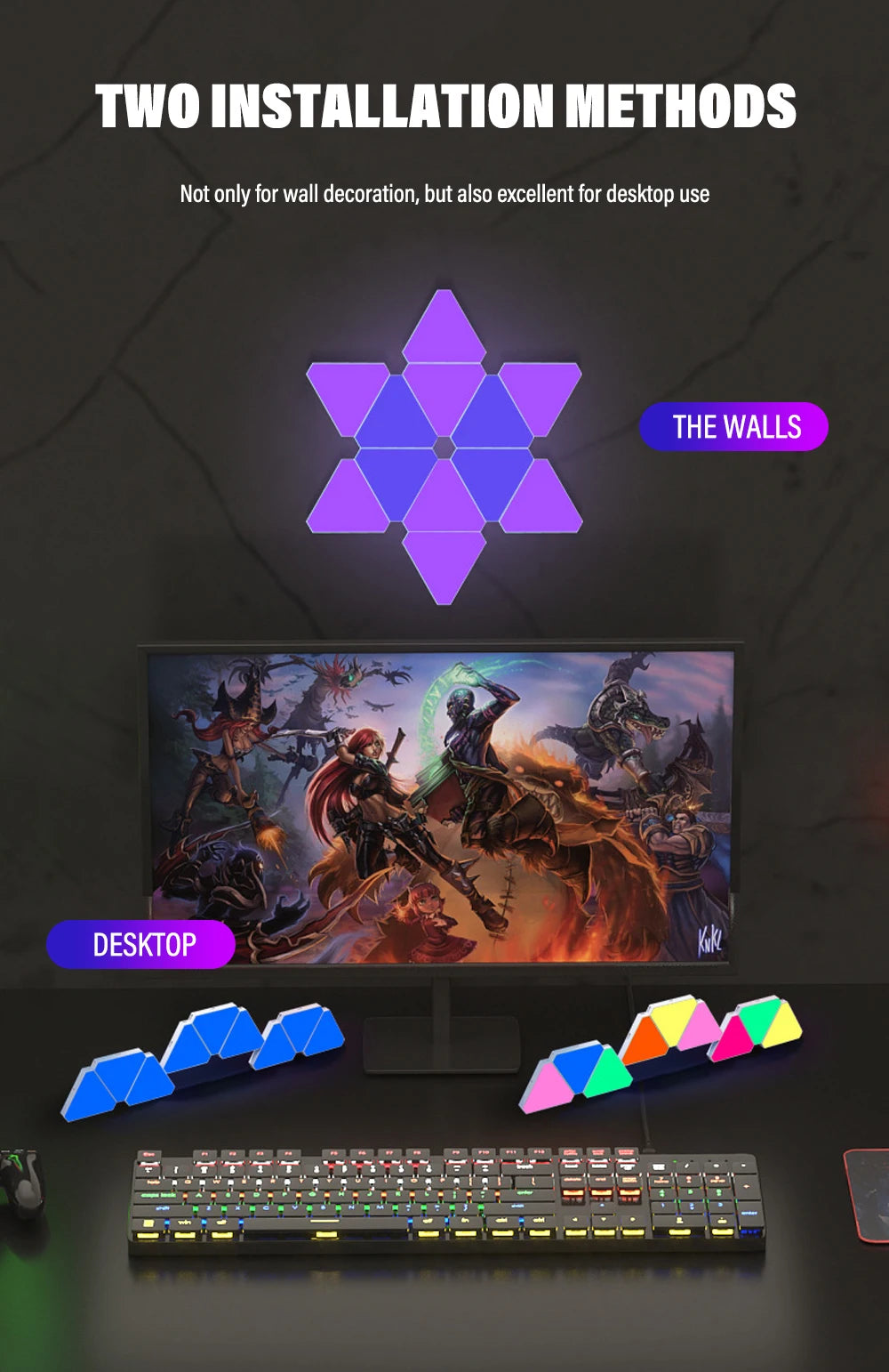 LED smart WIFI triangle wall light RGB indoor atmosphere light APP music synchronization game room TV bedroom decoration