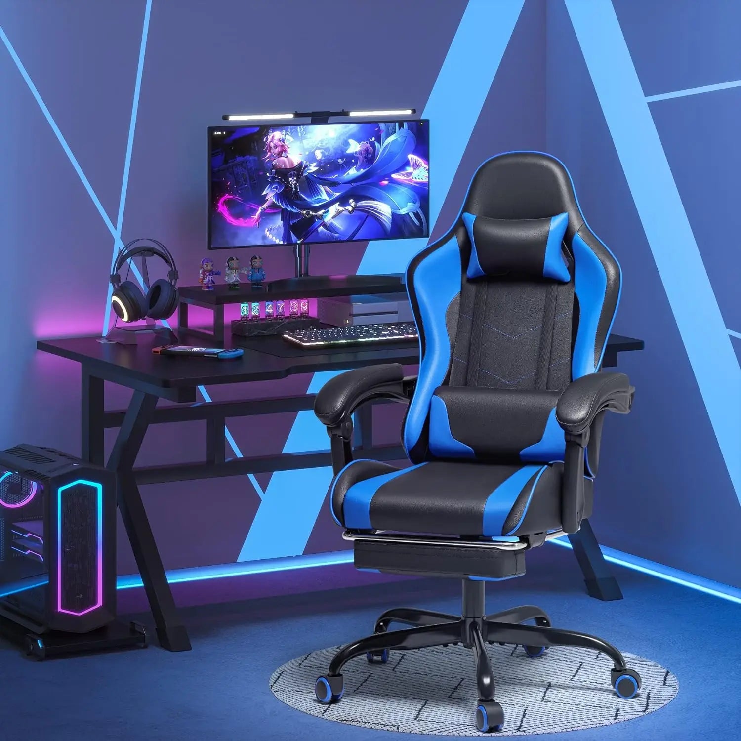 Homall Gaming Chair Video Game Chair Footrest and Massage Lumbar Support Ergonomic Computer Chair Height Adjustable Swivel Seat