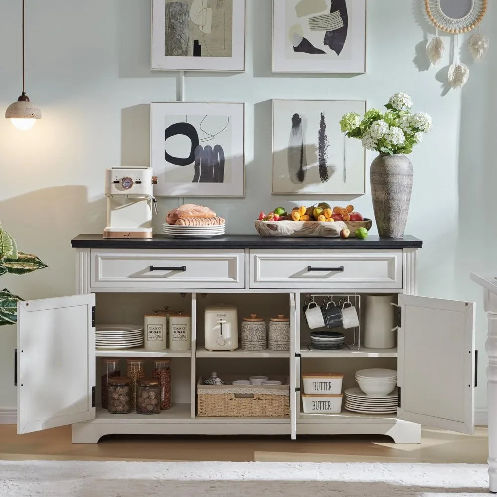 Large 55 Buffet Sideboard Cabinet with 3 Doors and 2 Drawers - Dining Room Storage for Wine and Coffee Bars
