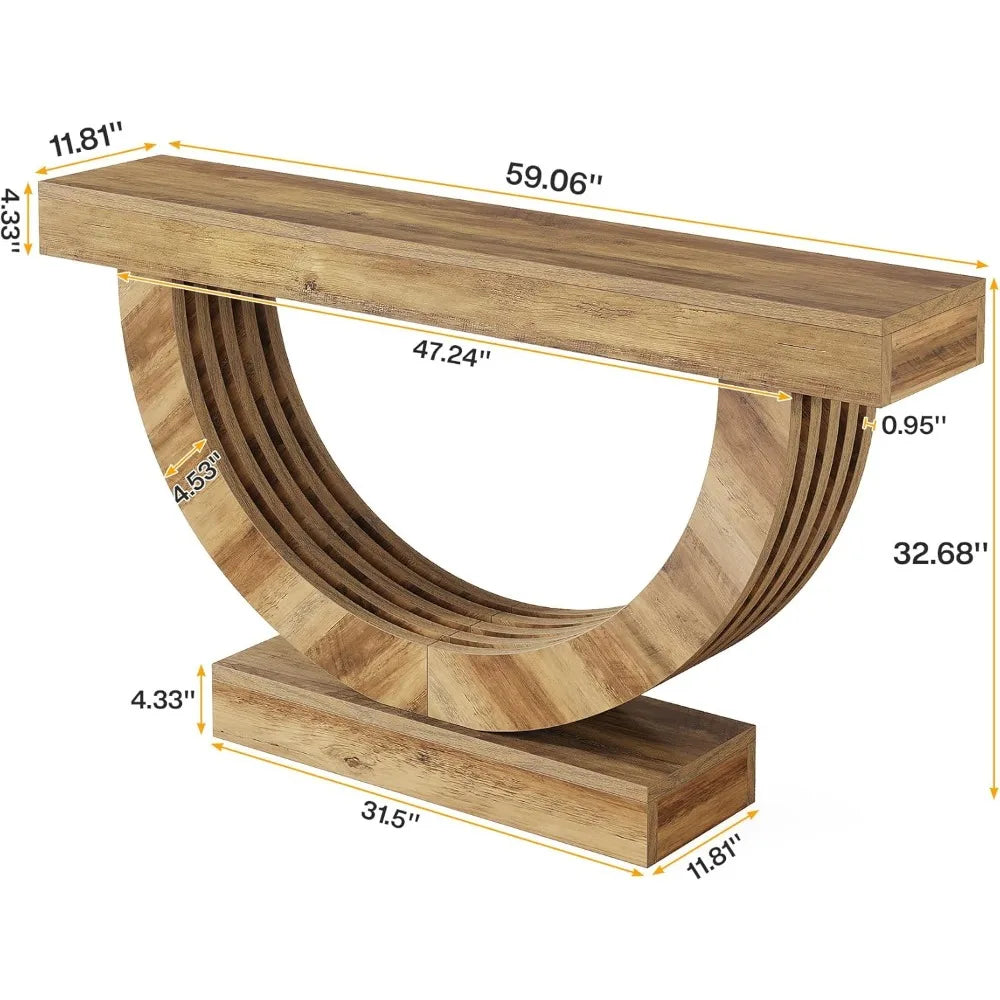 59" Long Console Table, Farmhouse Entryway Table with Half-Circle Base, Narrow Wooden Entryway Furniture for Living Room, Hallw