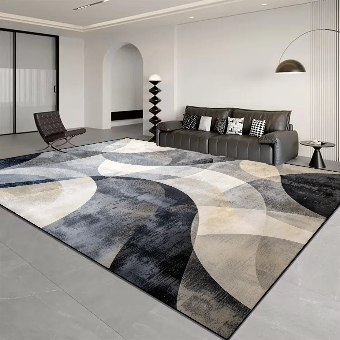 Nordic Light Luxury Stripes Carpet for Living Room Decor Rugs for Bedroom Large Orange Brown Floor Mat